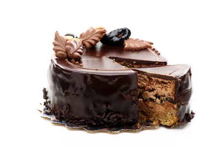 Small chocolate cake on a white background の写真素材