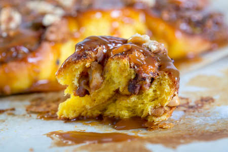 Spicy pumpkin bun with walnuts and salty caramel.の写真素材