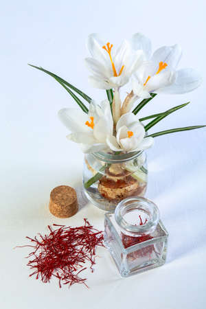 Yellow podiums with blue glass spheres on a colored background with a copy space. Selective focus.の写真素材