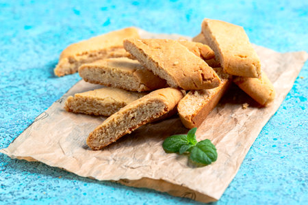 Crispy traditional Swedish cookies "Kolakakor" on a sheet of parchment. Concept of traditional Swedish desserts.の写真素材