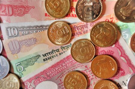 Indian currency in Notes and coins of denomination Rs20, Rs.10, Rs.5, Rs.2 and Re.1