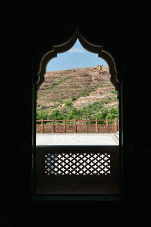 View through a window, Rajasthan, Indiaのeditorial素材