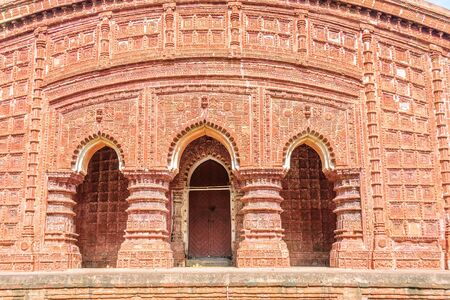 Ancient Hindu terracotta temples of worship of Bengal with copy spaceのeditorial素材