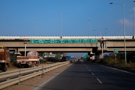 A lane description board just before the tollgateのeditorial素材