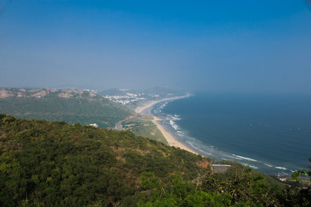Beach and Hills with trees view from the top the kailasagiri tourist view pointの写真素材