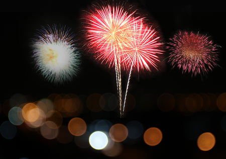Fireworks lit up the dark night of the festival celebrations.の写真素材