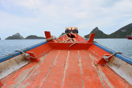 The long tail boat running out into the sea.の写真素材
