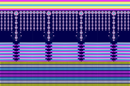 geometric lines blue and pink yellow Intertwined with fabric patterns, skirts, shirts, tablecloths, socks, curtains, pillows, hats, made into a large piece of fabric, patterns on gのイラスト素材