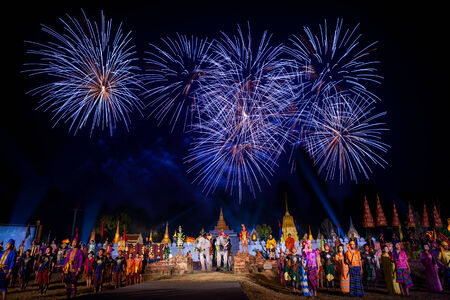 PHITSANULOK, THAILAND - JANUARY 20  Phitsanulok Light   Sound Presentation and Thai historical acting festival on January 18-20,2014 in Phitsanulok のeditorial素材