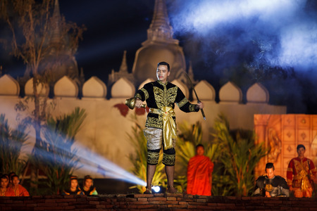 PHITSANULOK, THAILAND - JANUARY 20  Phitsanulok Light   Sound Presentation and Thai historical acting festival on January 18-20,2014 in Phitsanulok のeditorial素材