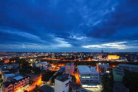 Aerial view with Phitsanulok Transportation at Night in Thailandの写真素材