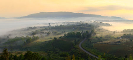 Panorama Landscape.misty morning sunrise in mountain at Khao-kho Phetchabun,Thailandの写真素材