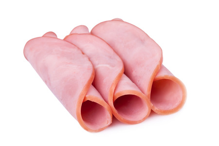 smoked ham isolated on white backgroundの写真素材