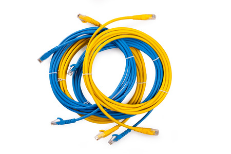 Yellow and Blue Network Cable with molded RJ45 plug