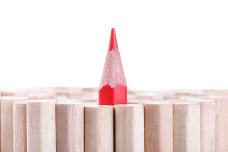 One sharpened red pencil among many onesの写真素材