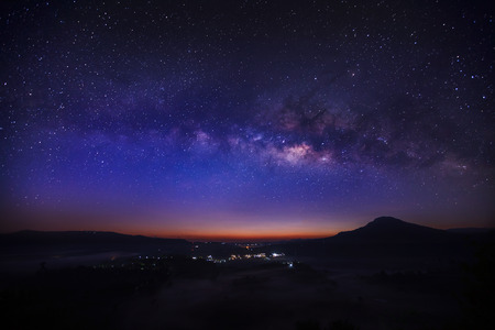 Milky way galaxy at Khao Takhian Ngo View Point at Khao-kho Phetchabun,Thailand, Long exposure photographの写真素材