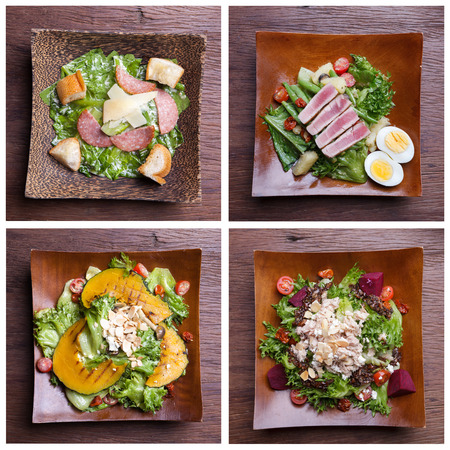 Including healthy foods salad set. Caesar salad,Tuna salad,Nicoise with tuna and vegetables Salad.の写真素材