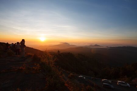 Silhouette Sunrise over Doi Inthanon National park at Chiang Mai Province, Thailandの写真素材