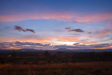 Landscape morning sunrise at Thung Salang Luang National Park Phetchabun,Tung slang luang is Grassland savannah in Thailandの写真素材