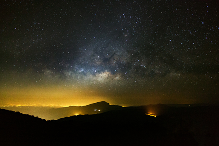 Milky Way Galaxy at Doi inthanon Chiang mai, Thailand.Long exposure photograph.With grainの写真素材
