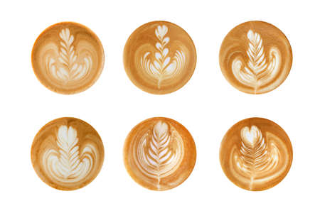 latte art shapes on white backgroundの写真素材