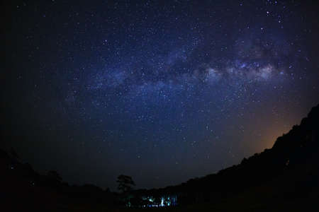 Milky way galaxy with stars and space dust in the universe, Long exposure photograph, with grain.