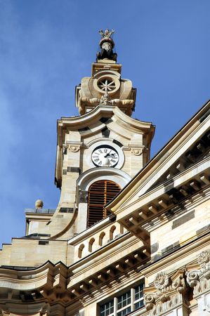 Frauenkircke Steeple & Clock In Dresden, Germanyの写真素材