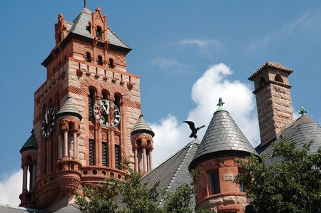 Courthouse Clock Tower & Eagle In Waxahachie, Texasの写真素材