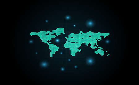 Abstract world map green dotted isolated and Glowing Stars on a Dark Backgroundのイラスト素材