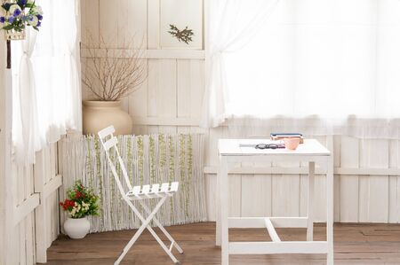 Corner old wood white House, Reading, Living country styleの写真素材