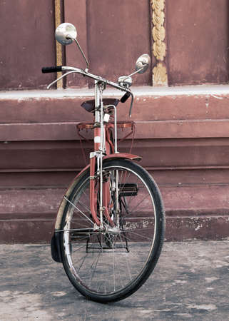old bicycle and wallの写真素材