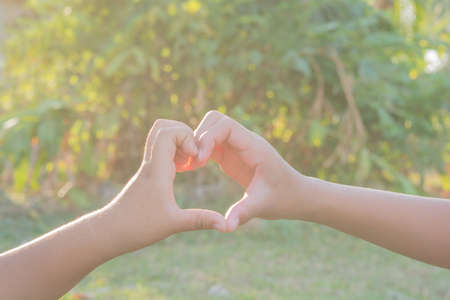 Hand and heart gesture background.の写真素材