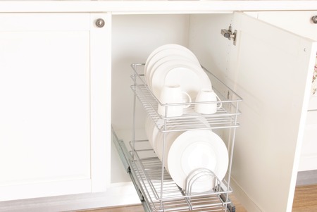 The white drawer kitchen and white dishの写真素材