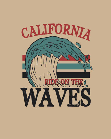 Vintage California surfing graphic design, t-shirt print, vector illustration.のイラスト素材