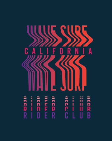 Modern font in the style of the 80s and 90s. Vector illustration. California wave surf rider club.のイラスト素材