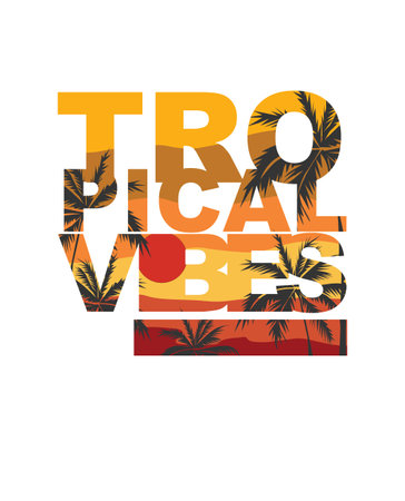 Tropical typography with palm trees. Vector illustrationのイラスト素材