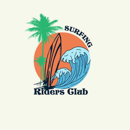 Surfing Summer beach waves t shirt designのイラスト素材