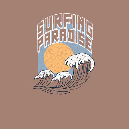 Surfing Paradise summer beach waves poster graphic teeのイラスト素材