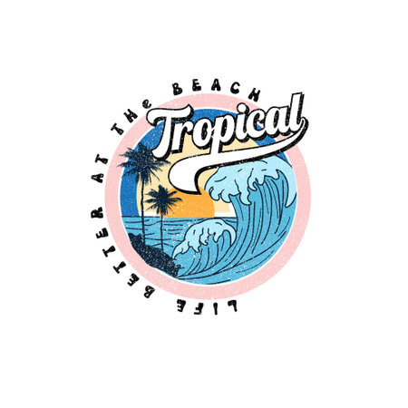Tropical summer beach wave graphic design  teeのイラスト素材