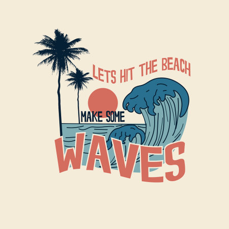 retro beach sunset waves typography summer palm tree t shirt designのイラスト素材