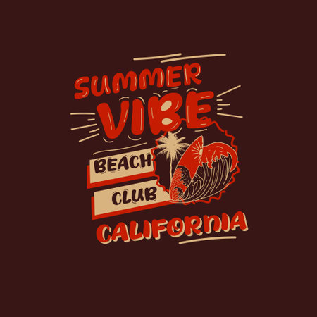 Summer Vibe beach club california beach typography t shirt designのイラスト素材