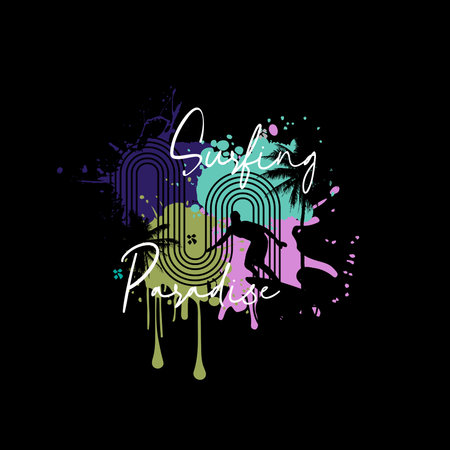 Colourful Splatter surfing paradise graphic design