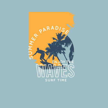 Summer paradise enjoy the waves typography beach surf t shirt designのイラスト素材