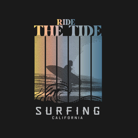 Ride the tide retro surfing california print poster designのイラスト素材