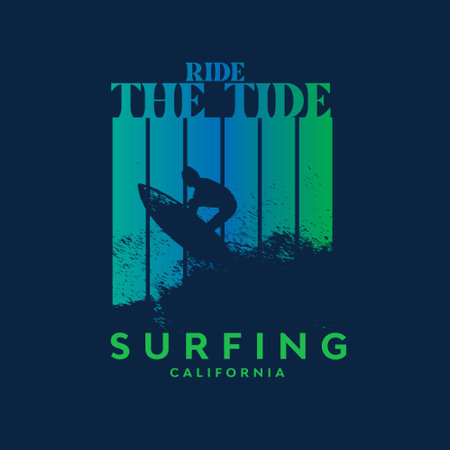 Ride the Tide surfing adventure summer ocean poster designのイラスト素材