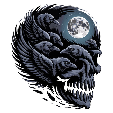 Eagle with full moon in the night sky, vector illustration.のイラスト素材
