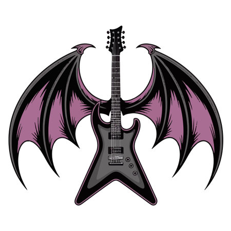 Black electric guitar with wings isolated on white background. Vector illustration.のイラスト素材
