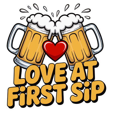 I love a first kiss with two mugs of beer, vector illustrationのイラスト素材