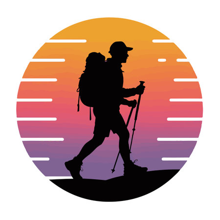 Hiking people with backpack and trekking poles vector illustration graphic designのイラスト素材