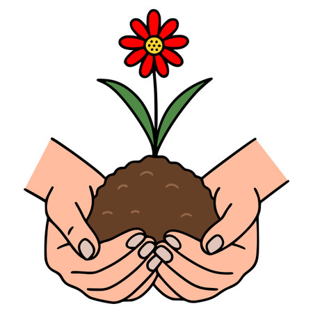 Hands holding a flower on a white background. Vector illustration.のイラスト素材